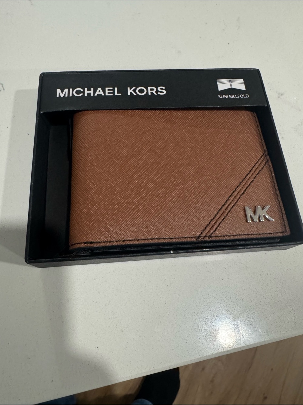 Michael Kors Saffiano Leather Wallet - Chestnut Brown with Silver MK NIB